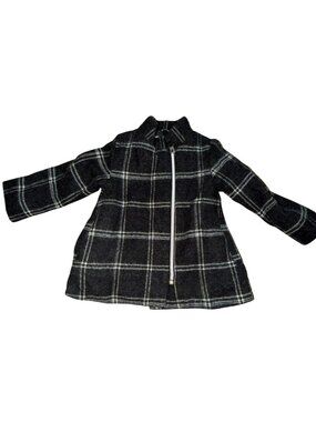 Cherokee Toddler Girls Black Plaid Wool Blend Zip Up Moto Pea Coat-18M